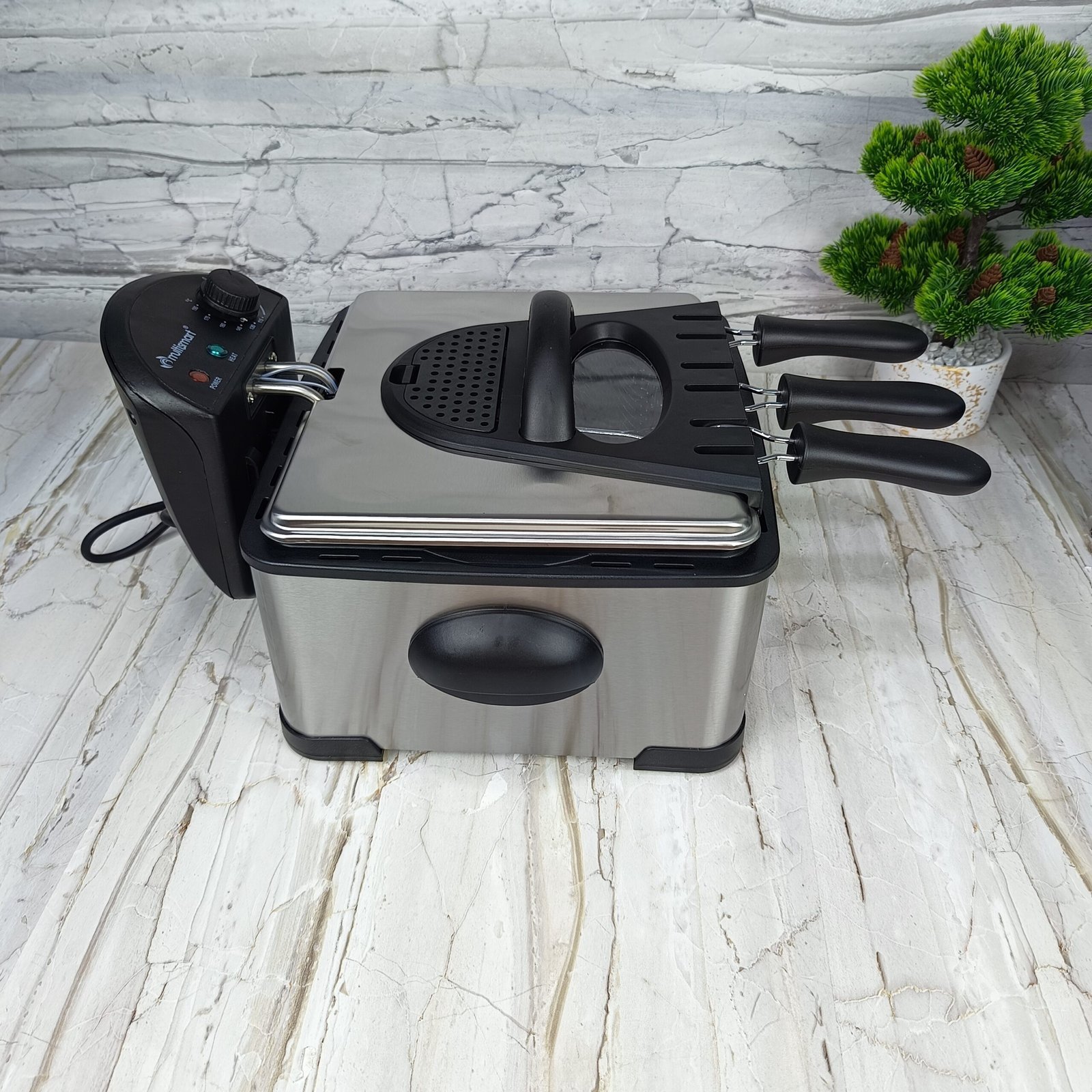 Friteuse inox électrique 4.5 L 2000W avec 3 Panier Multismart MS-FR1204 – Image 3