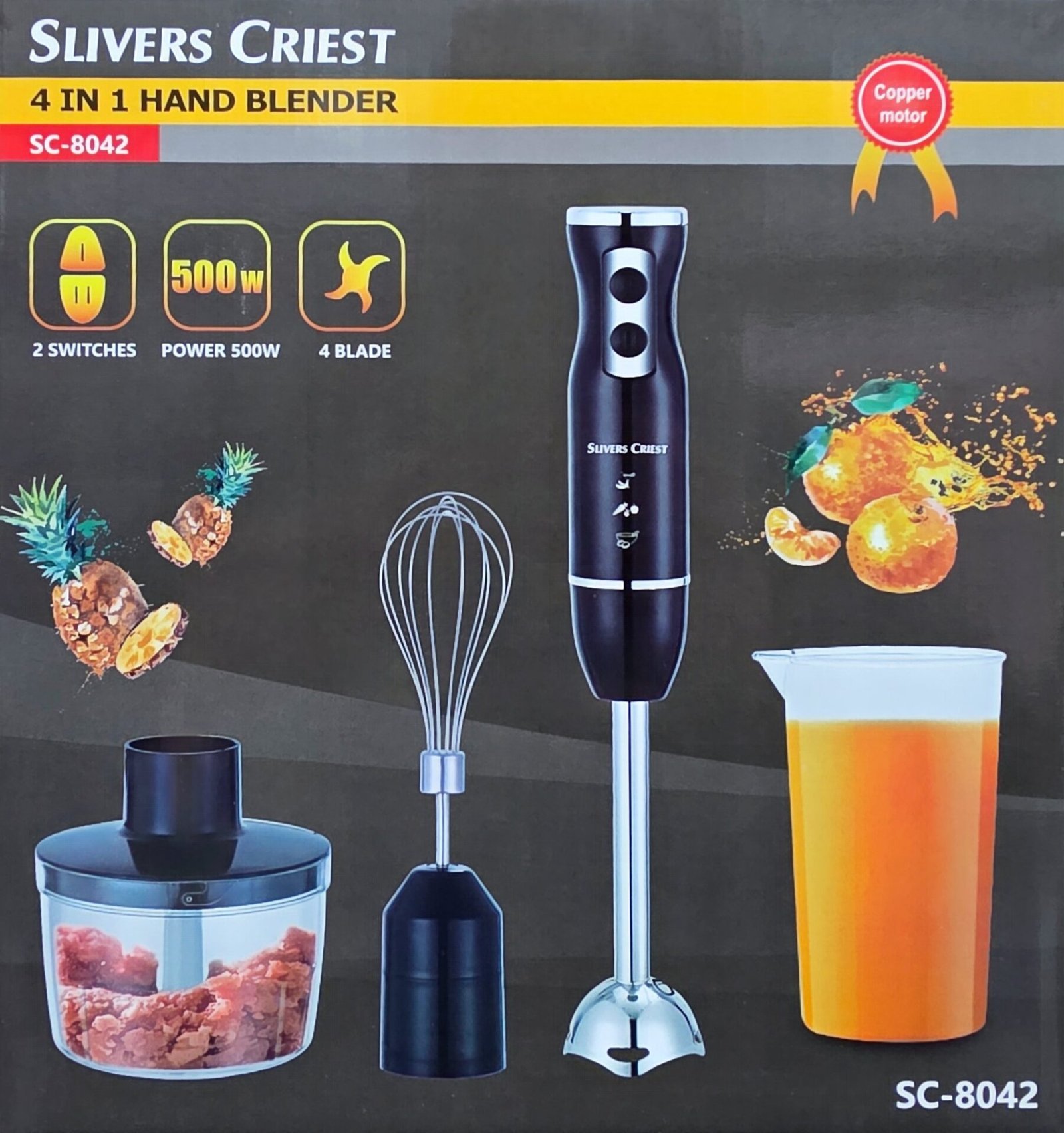 Mixeur 4 en 1 – 500W 04 Lames 2 Vitesses SliversCriest SC-8042 Noir – Image 2