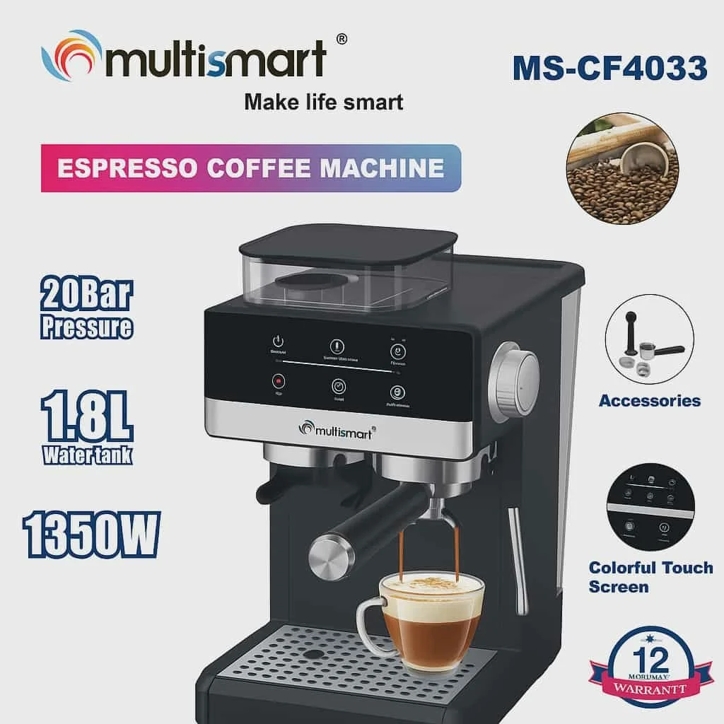 Machine à café 3 en1 Café Grain+ cappuccino 20Bar 1.8L 1350w + Fonction Moulin a café MULTISMART MS-CF4033 – Image 4