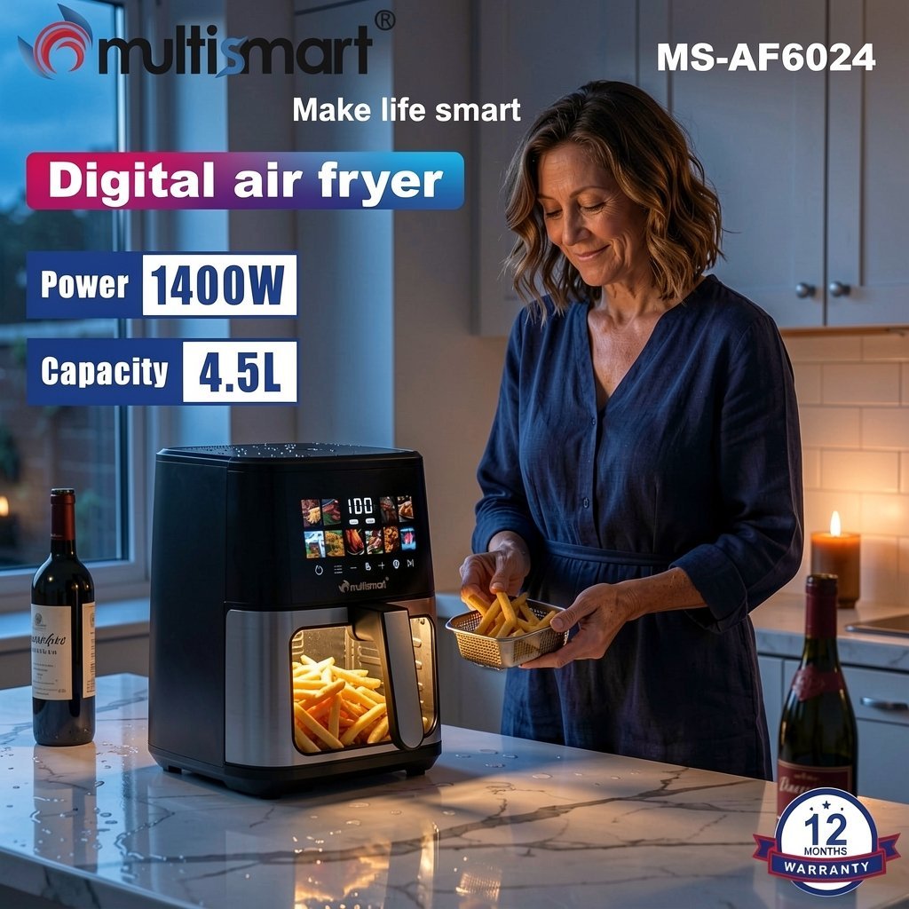 Friteuse inox Sans Huile 4.5L 1400W Numérique Avec Fenêtre Visible Multismart MS-AF6024 – Image 4