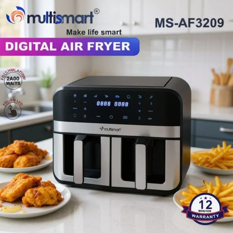 AirFryer inox 09L Double Bac Avec FenĂȘtre Visible 2400W Multismart MS-AF3209